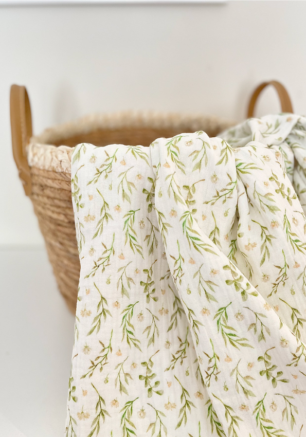 3u1 muslin prekrivač za krevetić s uzorkom zelenih grančica